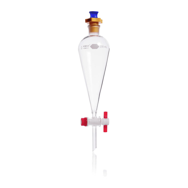 EMBUDO SEPARACION SQUIBB, FORMA PERA, TAPON PLASTICO (PE),LLAVE PTFE 30 ML.