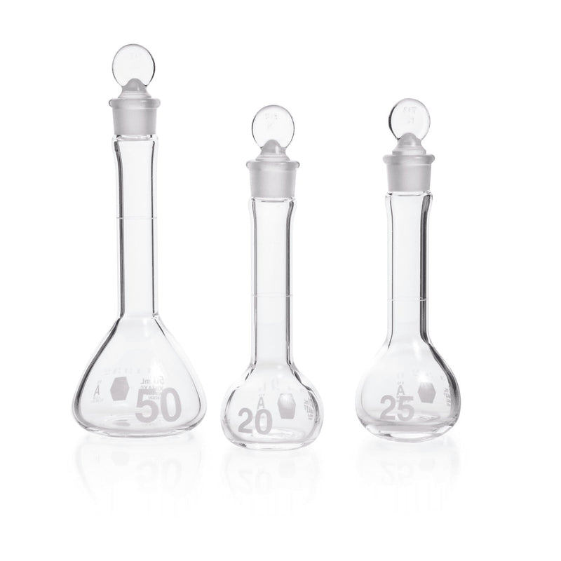 MATRAZ VOLUMETRICO CLARO HD, CLASE "A"BOCA ANCHA, TAPON VIDRIO, CERT. INDIVIDUAL 200 ML.