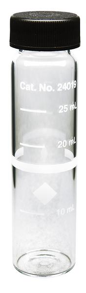 CELDA DE MUESTRA DE VIDRIO, REDONDA DE 25 MM, MARCAS DE 10-20-25 ML, PK/6.