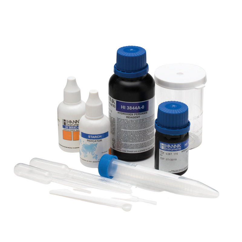 TEST KIT PARA MEDICION DE PEROXIDO DE HIDROGENO (COMO H2O2),  100 PRUEBAS APROX.