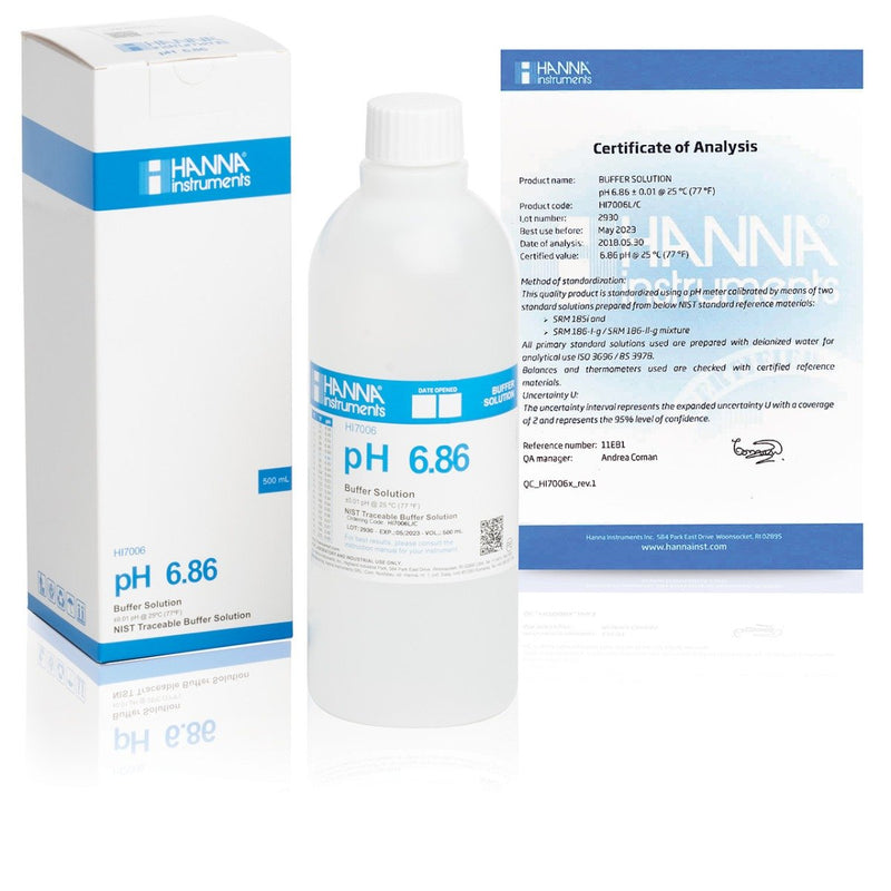 SOLUCION DE CALIBRACION PH 6.86 " 25 °C CON CERTIFICADO DE ANALISIS, FRASCO 500 ML