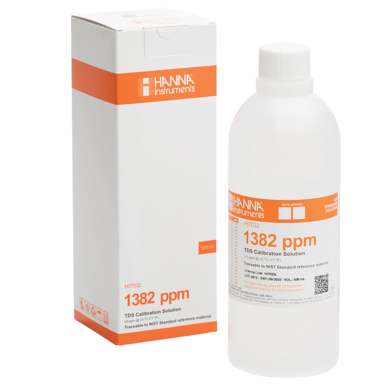 SOLUCION DE CALIBRACION DE TDS DE 1,382 MG/L (PPM) VALOR" 25°C, FRASCO DE 500 ML