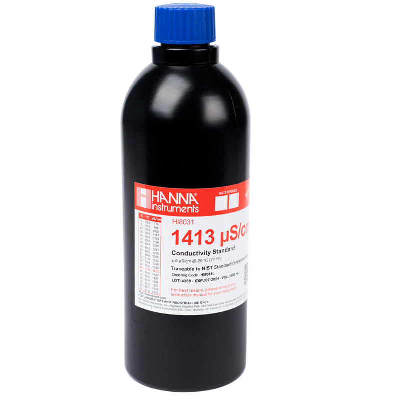 ESTANDAR DE CE  1413 µS/CM VALOR " 25°C, FRASCO DE 500 ML FDA